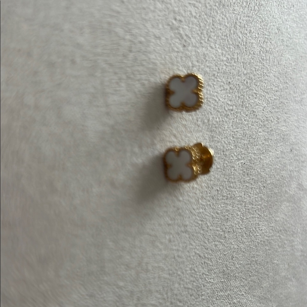 Gold and White Clover Stud Earrings